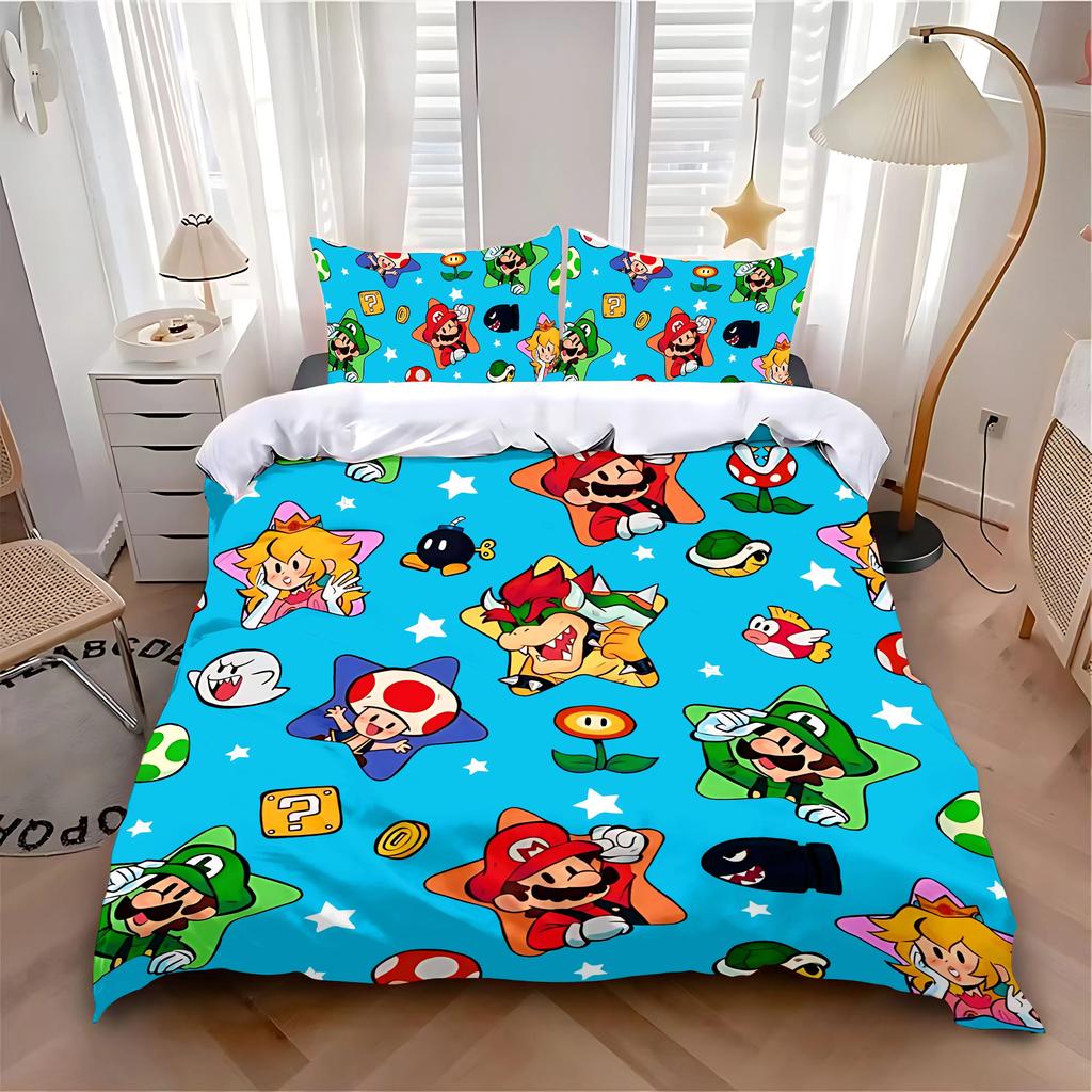 Children Duvet Cover Pillowcase Hot Cartoon Cute M-Mario Bedding Set Adult Boy Girl Bedroom Decoration Single Double Large Size