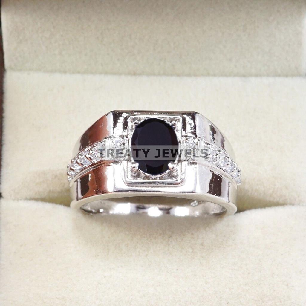 Black Onyx Oval Cut Gemstone With 925 Sterling Silver Ring For Men's #A827 JL375666927189