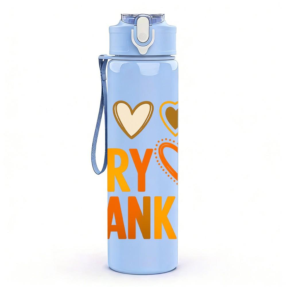 1PC So Very Thankful Heart Text 750ml Color Plastic Sports Water Bottle Leakproof Flip Straw Lid Suitable for Sports Office Home Use