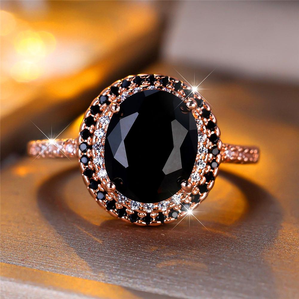 Trendy Black Zircon Crystal Vintage Gold CopperColor Wedding Bands Engagement Rings For Women Men Minimalist Jewelry
