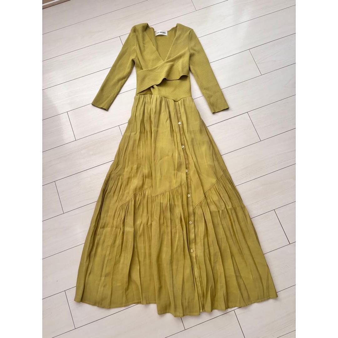 LILY BROWN Spring Green Rib Knit Switching Dress