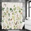 Větev stromu Zelený list Květina Pták Sprchový závěs, Koupelnový dekorativní sprchový závěs, Vodotěsný sprchový závěs s háčky