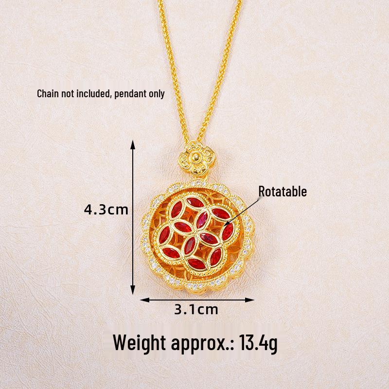 Ancient Gold Sand Eight-Treasure Compass Blessing Necklace - Chinese Retro Copper Alloy Jewelry