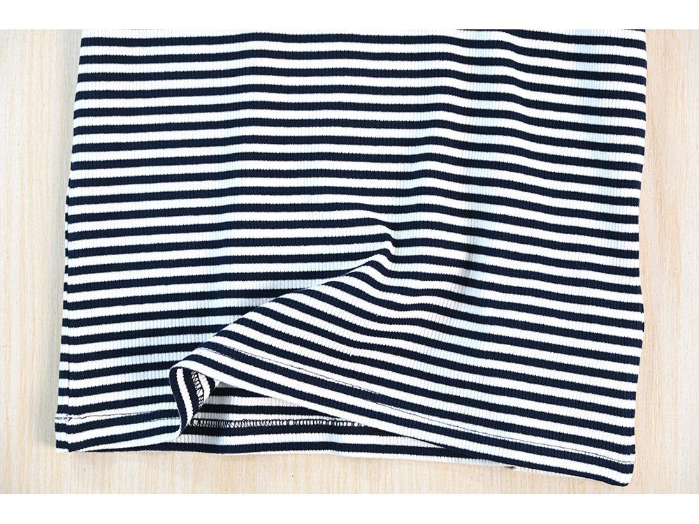 Siqi Women's Ribbed Stretch Cotton Color Block Striped Slim Fit Round Neck Short Sleeve T-shirt