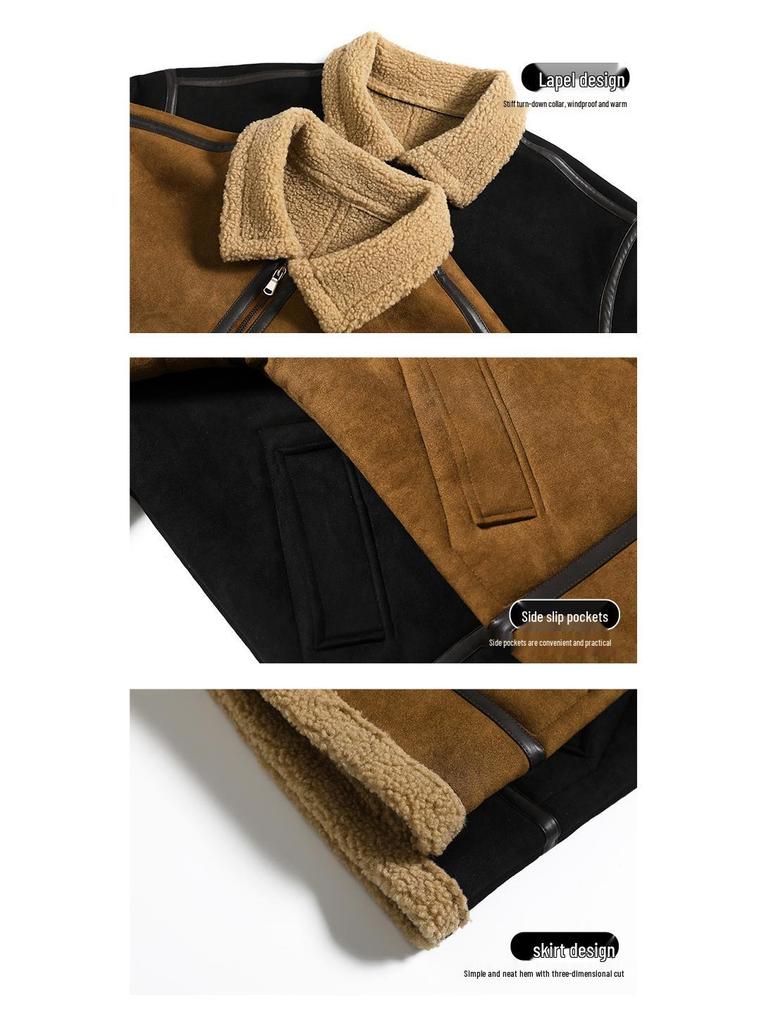Men's Suede Lambswool Jacket: Autumn/Winter Fashion, Plush Velvet, Warm & Thickened Coat