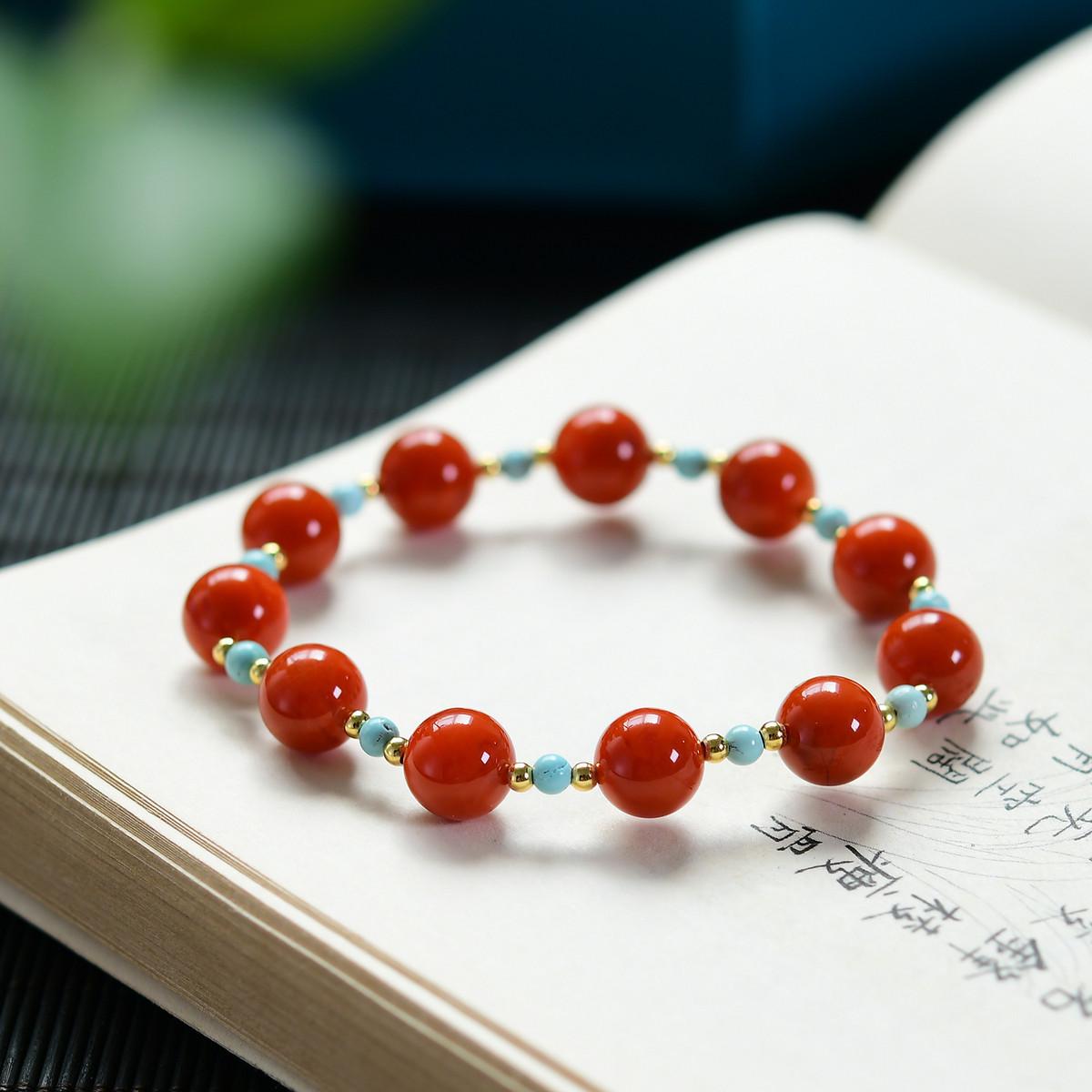 South Red Agate & Natural Turquoise Bracelet with 925 Silver Beads