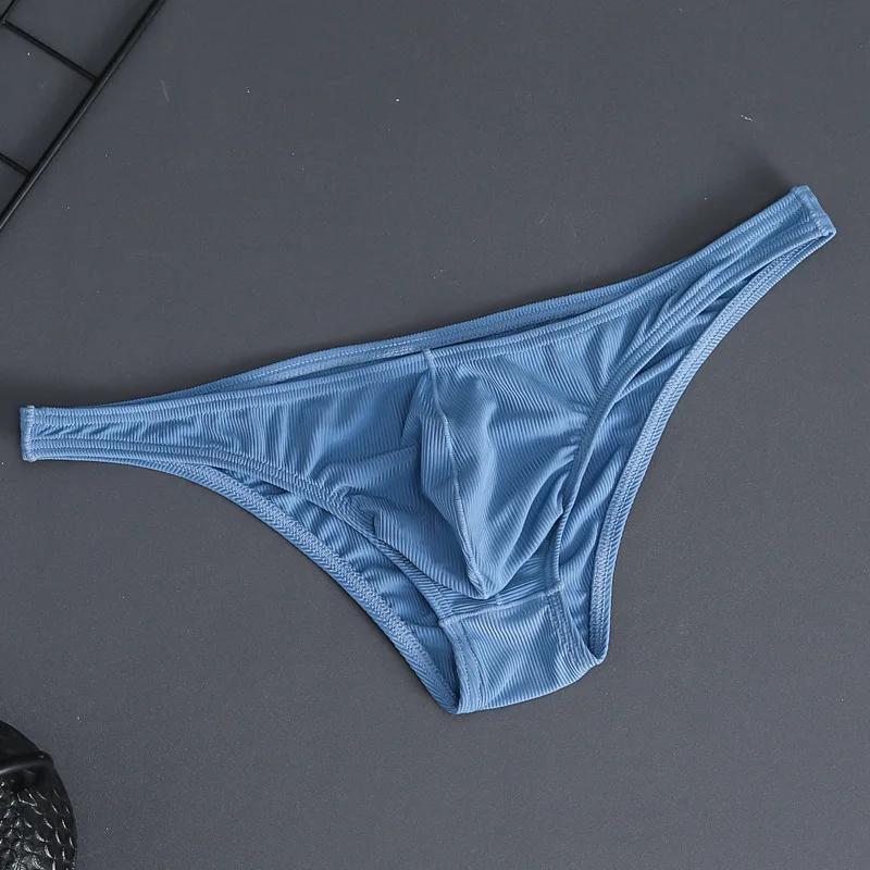 Soft Ice Silk Underwear Men Bulge Pouch Briefs Ribbed Panties Silky Smooth Underpants Breathable High Elastic Knickers Lingerie