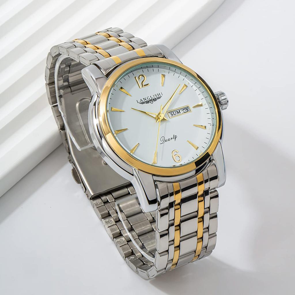 AKNIGHT Men's Analog Watch with Anti-Reverse Bezel, Easy-to-Read Luminous Dial, Stainless Steel Band, 30m Water Resistant, with Japanese Manual