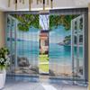 2PC Home Seaside scenery Curtains With Landscape Background And Pole Pocket Curtains, Kitchen, Coffee Shop, Living Room, Bacony