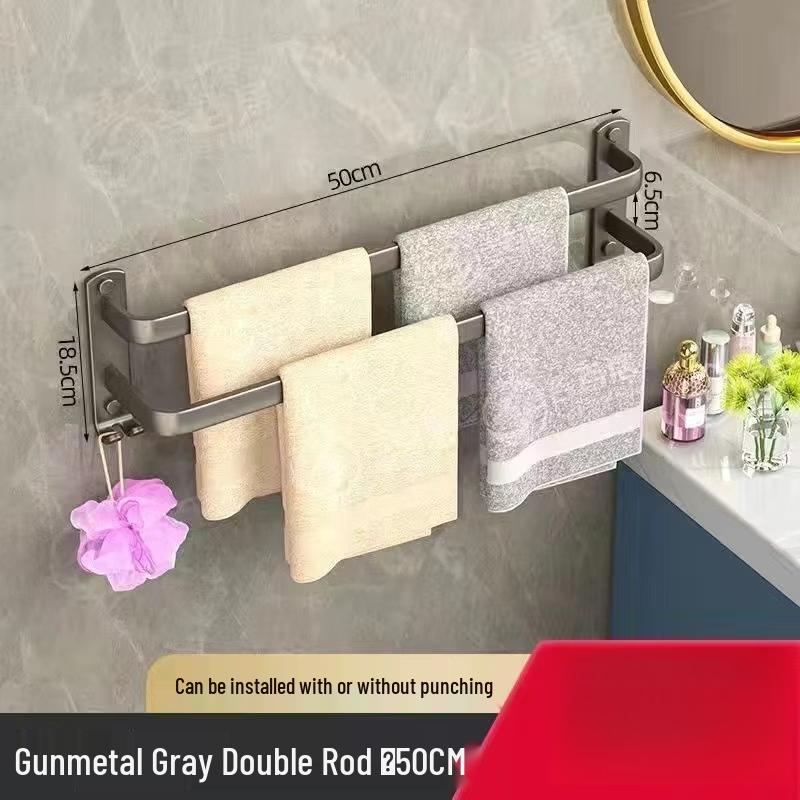 Mid-century Black Double Rod Bathroom Towel Rack