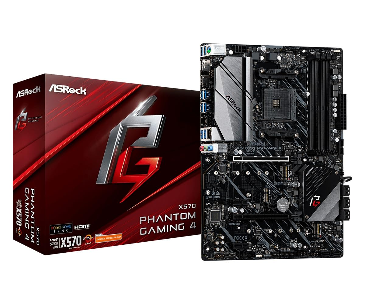 

ASRock X570 Phantom Gaming 4 Сумісна з процесорами AMD Ryzen 5000 Серії X570 ATX Материнська плата Японський Роздрібний Продавець, (Сокет AM4), [Офіційний продукт]