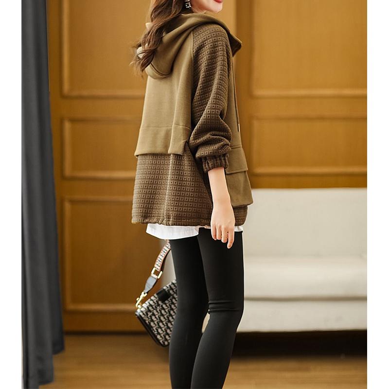 Damtröja Höst och vinter Nytt mode koreanskt temperament Färg Kollision Skarvning Huvtröja med dragkedja Kvinna