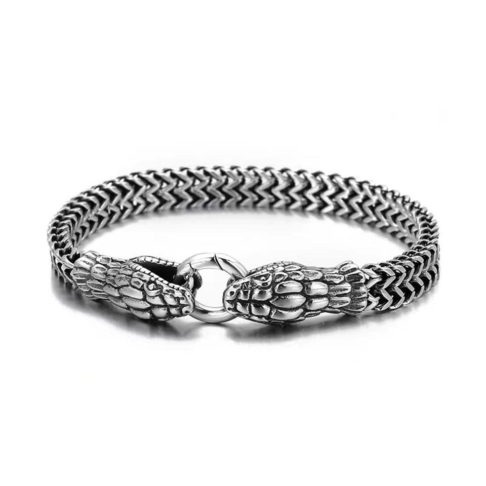 Stainless Steel Double Snake Head Men Bracelet Punk Domineering Snake Bracelet Retro Fashion Couple Men Holiday Gift Bracelet