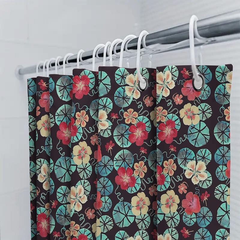 Floral Shower Curtain Botanical Pattern Waterproof Bathroom Decor Nature Inspired Fabric Backdrop Tropical Design Home Accent