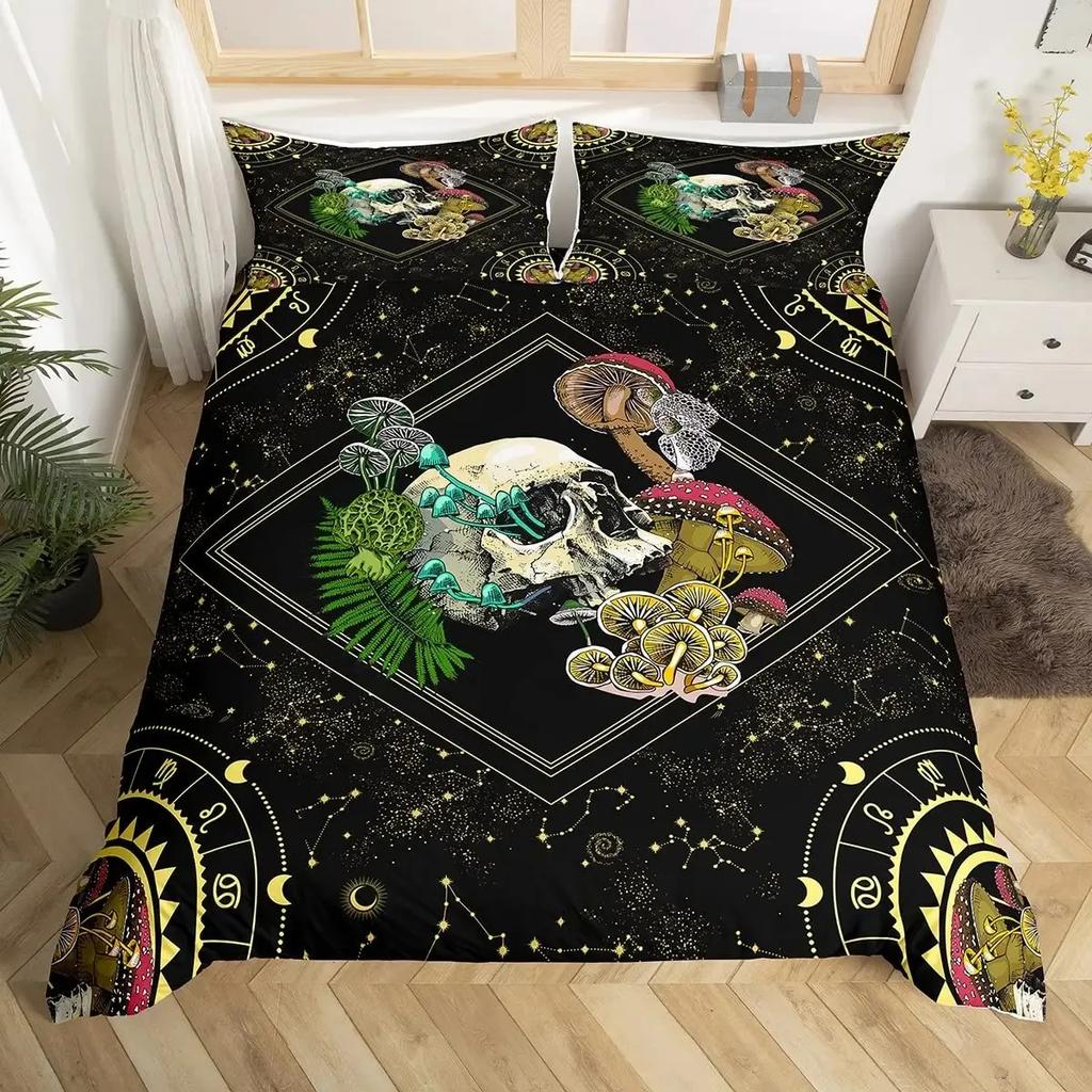 Cute Mushroom Duvet Cover Set Cartoon Mushrooms Comforter Cover Wild Mushroom Bedding Set Wildflower Botanical Plant Quilt Cover