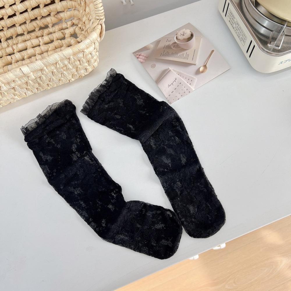 

Lace Baby Girls Socks Nylon Hollow Out Socks Baby Dress Lace Mesh Socks Summer Black 4-6 Years