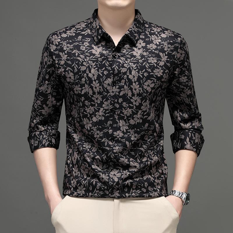 Long Sleeve Shirt Men s Autumn Trendy Printed Business Casual Versatile Slim Fit M