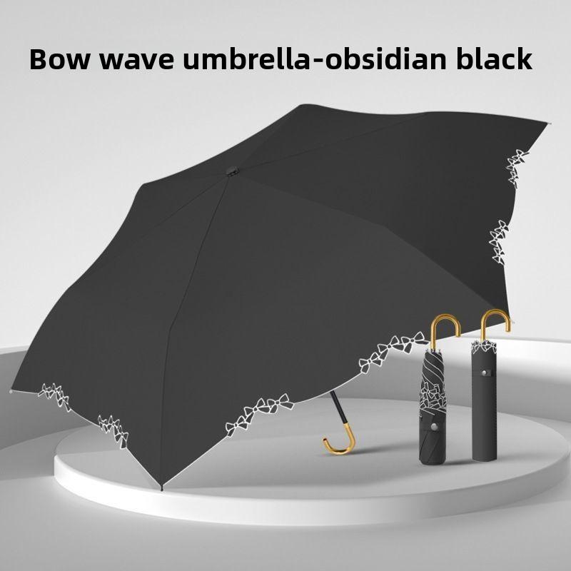 BEPAN Three-fold Handle Sun Umbrella, Portable Embroidered Folding Sun Umbrella, UV Protection, Suitable for Both Sunny and Rainy Days