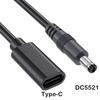 JUNSUNMAY 25cm Type-C Female To DC 5.5mm X 2.1mm Male Adapter Cable 5V 3A Power Extension Cord