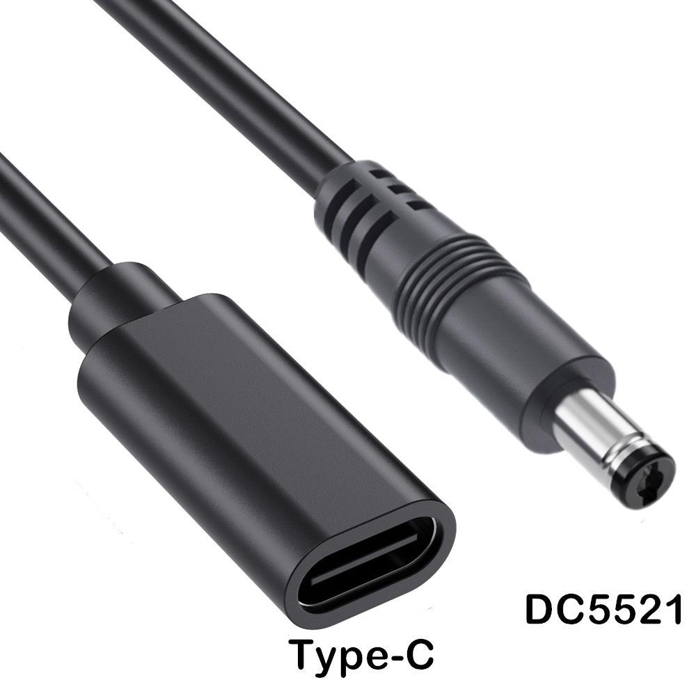JUNSUNMAY 25cm Type-C Female To DC 5.5mm X 2.1mm Male Adapter Cable 5V 3A Power Extension Cord