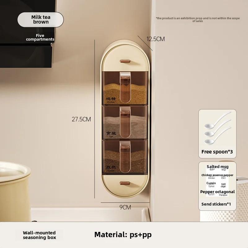 Box Seasoning Household Kitchen Utensils Salt MSG and Seasoning Combination Suit Wall Hanging Punch-Free Plastic with Spoon