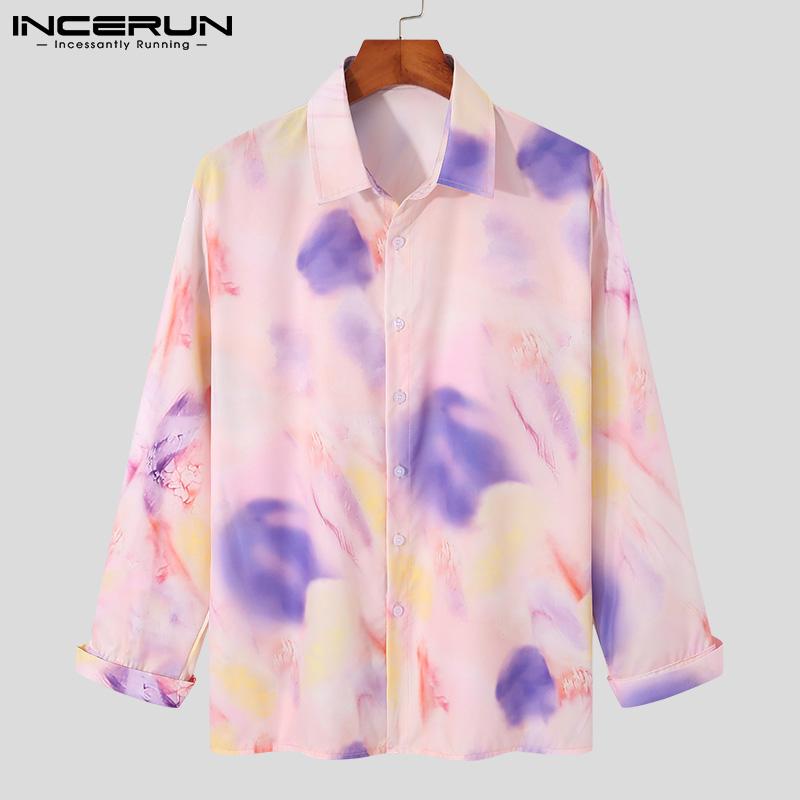 

INCERUN Весенние мужские рубашки с принтом с длинным рукавом Свободная пуговица Вверх