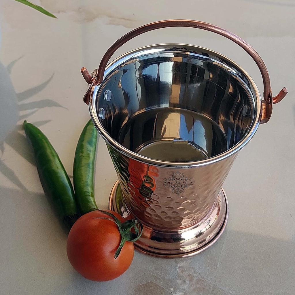 Steel Copper Hammered Design Bucket, Serveware & Tableware for Home, Hotel & Restaurants, Volume-400 ML