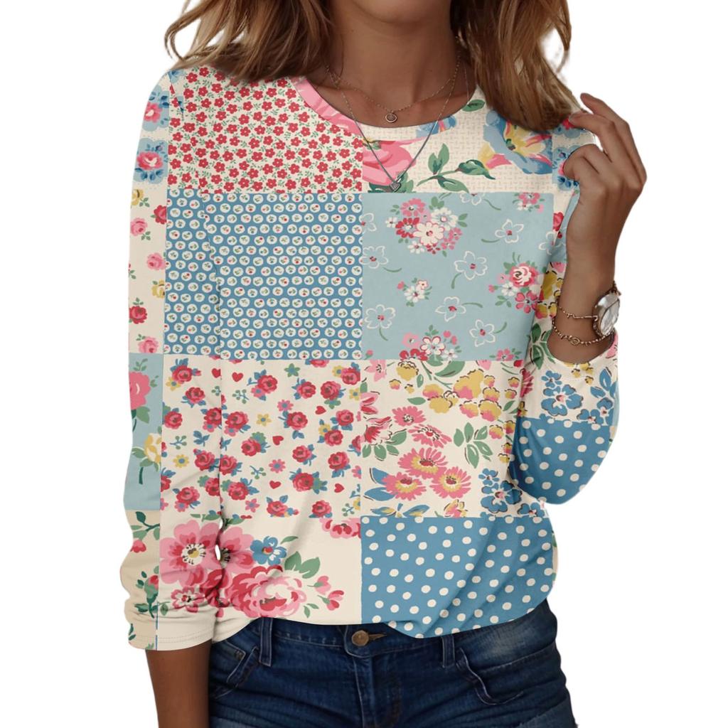 Camicie a maniche lunghe da donna T-shirt grafiche con stampa carina camicette Casual taglie forti Top basic Pullover