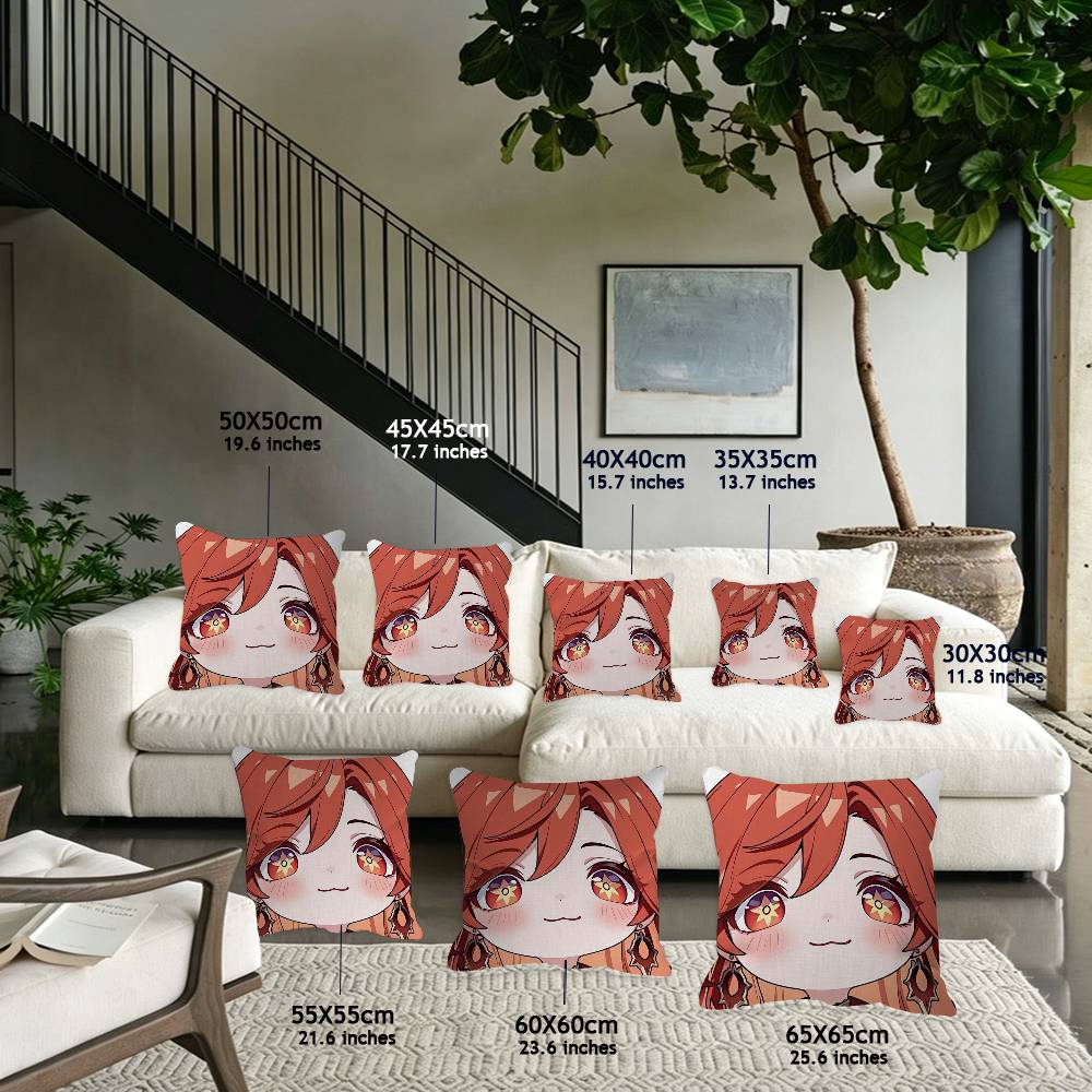 Genshin Impact Cute Q Version Mavuika Soft Comfortable Pillow Case For Sofa Living Cat Room Home Office Decor Protective Cover