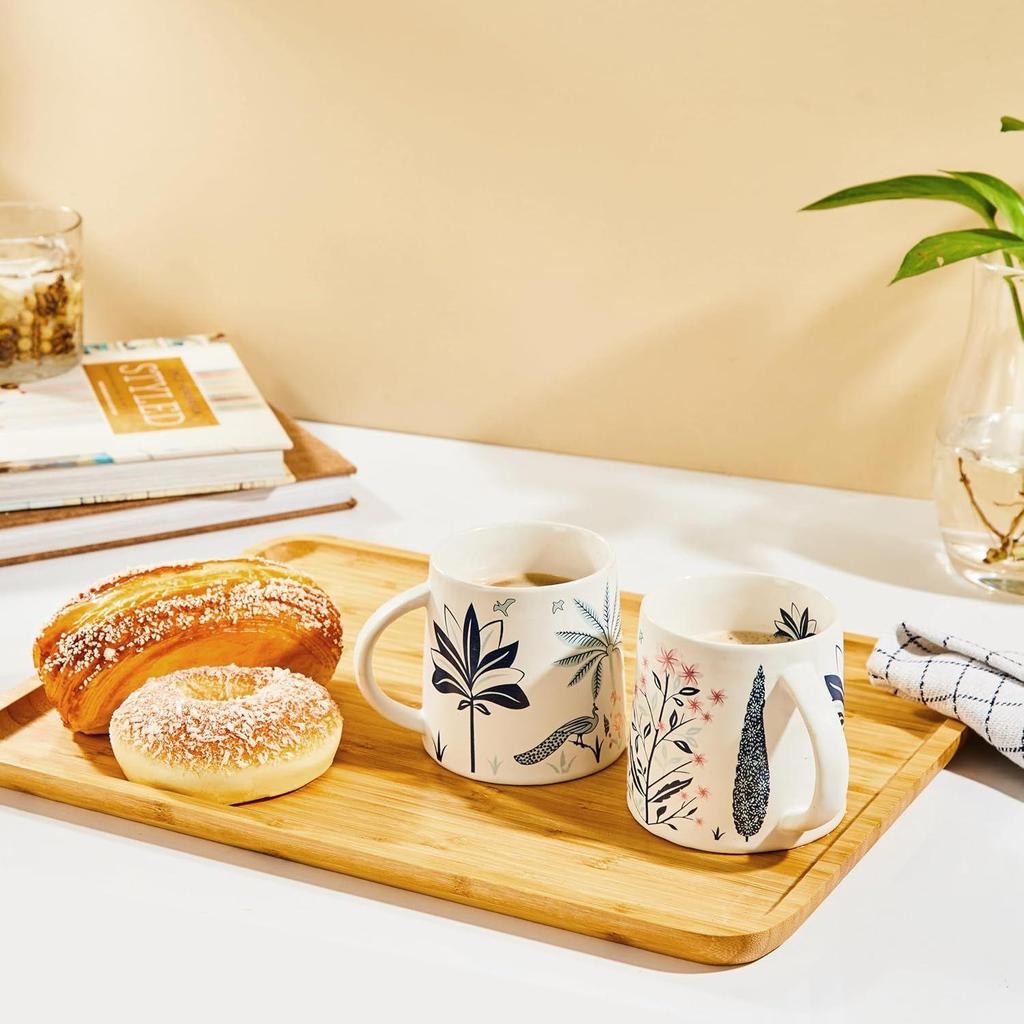 Keramik Pfau Kaffeetassen | Set mit 2 | Mikrowellengeeignet | Kaffeetassen | 350 ml | Blau