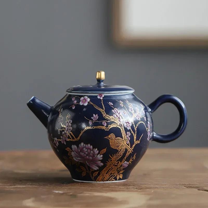 200ml Palace Luxury Ceramic Teapots Hand Painted Flowers and Birds Tea Pot Travel Portable Filter Kettle Home Tea Set Drinkware