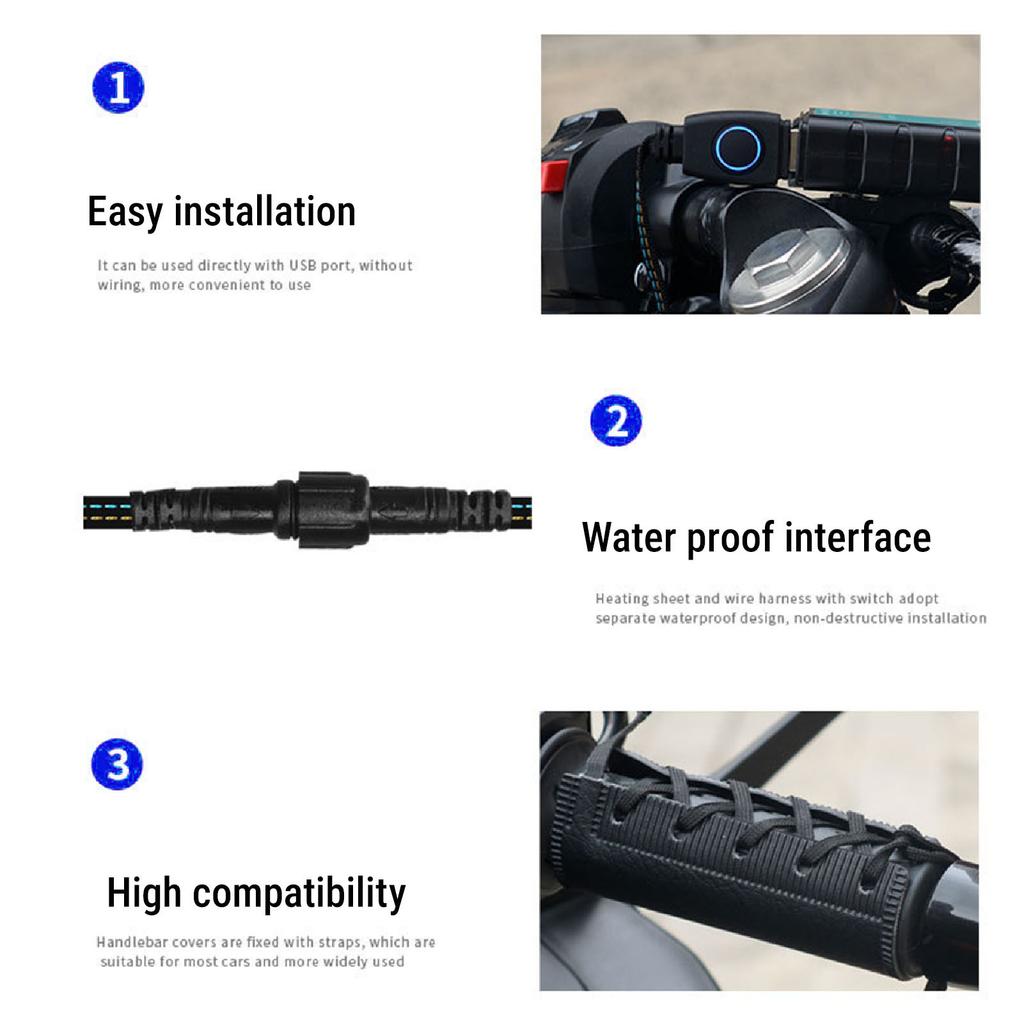 USB Heated Motorcycle Grips Cover Fast Heating Handlebar Universal ATV Hand Warmers 3 Heat Settings IP67 Water Proof