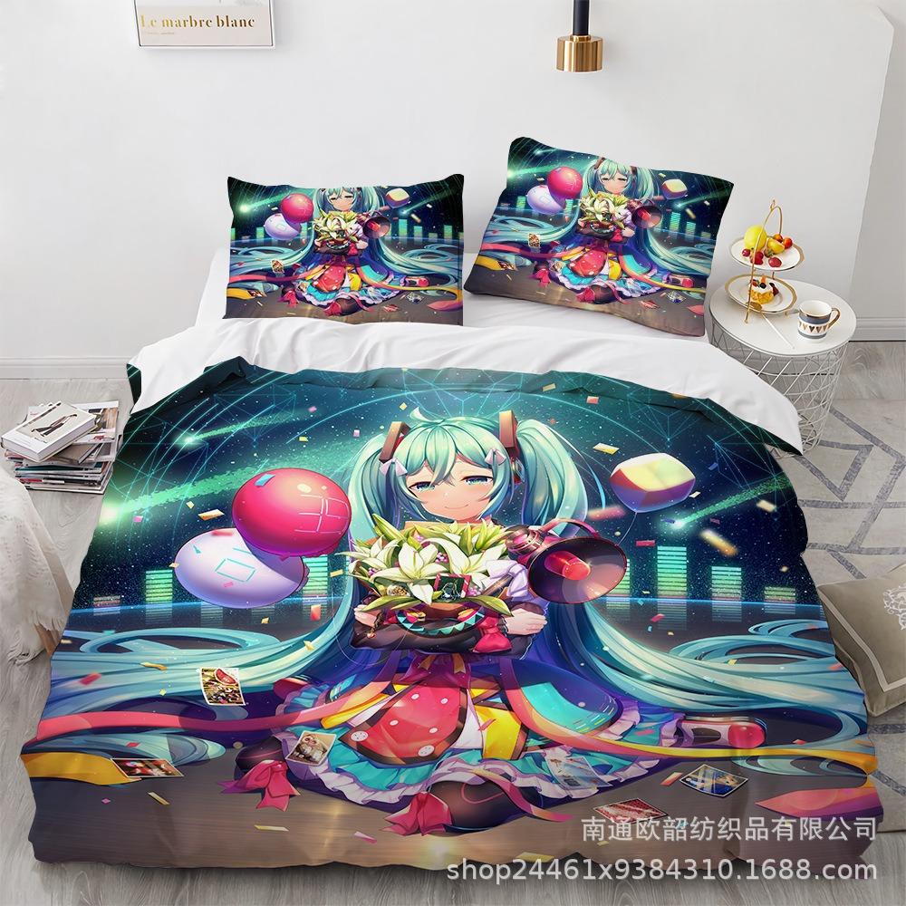 Hot Anime beautiful girl Hatsune Miku Balinese Duvet Cover Set Bedding with 1-2 Pillowcases Room Teens Bedroom Decor Fans Gift