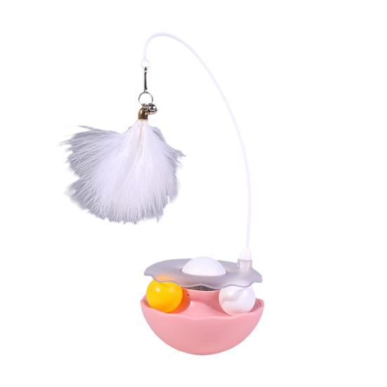 Rocking Cat Toy Interactive Cat Exercise Tumbler with Balls Feather Cat Teaser Stick with 2 Bells for Cat Mental Stimulation Anxiety Relief