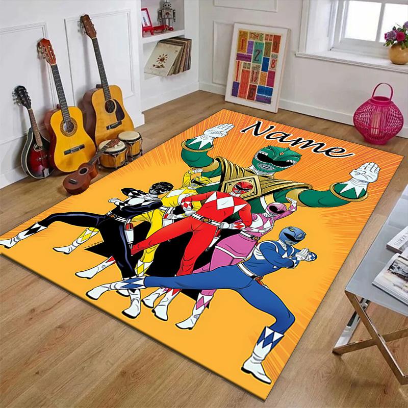 Custom Mighty Morphin Power Rangers Mat Personalized Name, Polyester Washable Indoor Entryway Rug, Gift for Christmas, Easter, Thanksgiving Day