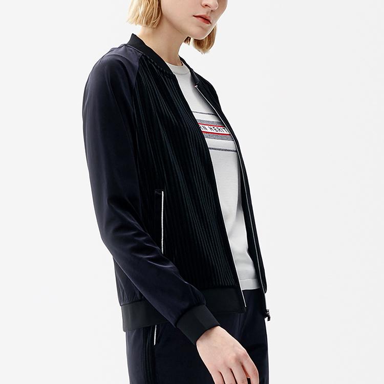 FILA Fw22 Shiny Velvet Casual Raglan Long Sleeve Jacket Women Jacket Black F11W241502F-BK