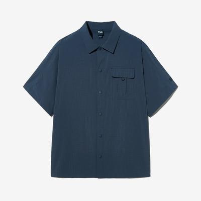 Unisex Seersucker Short Sleeve Shacket