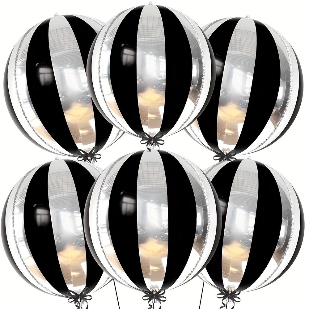 6-Pack of 22-Inch 4D Perfect Round Black and Silver Striped Aluminum Foil Balloons Suitable for Various Party Decorations Other