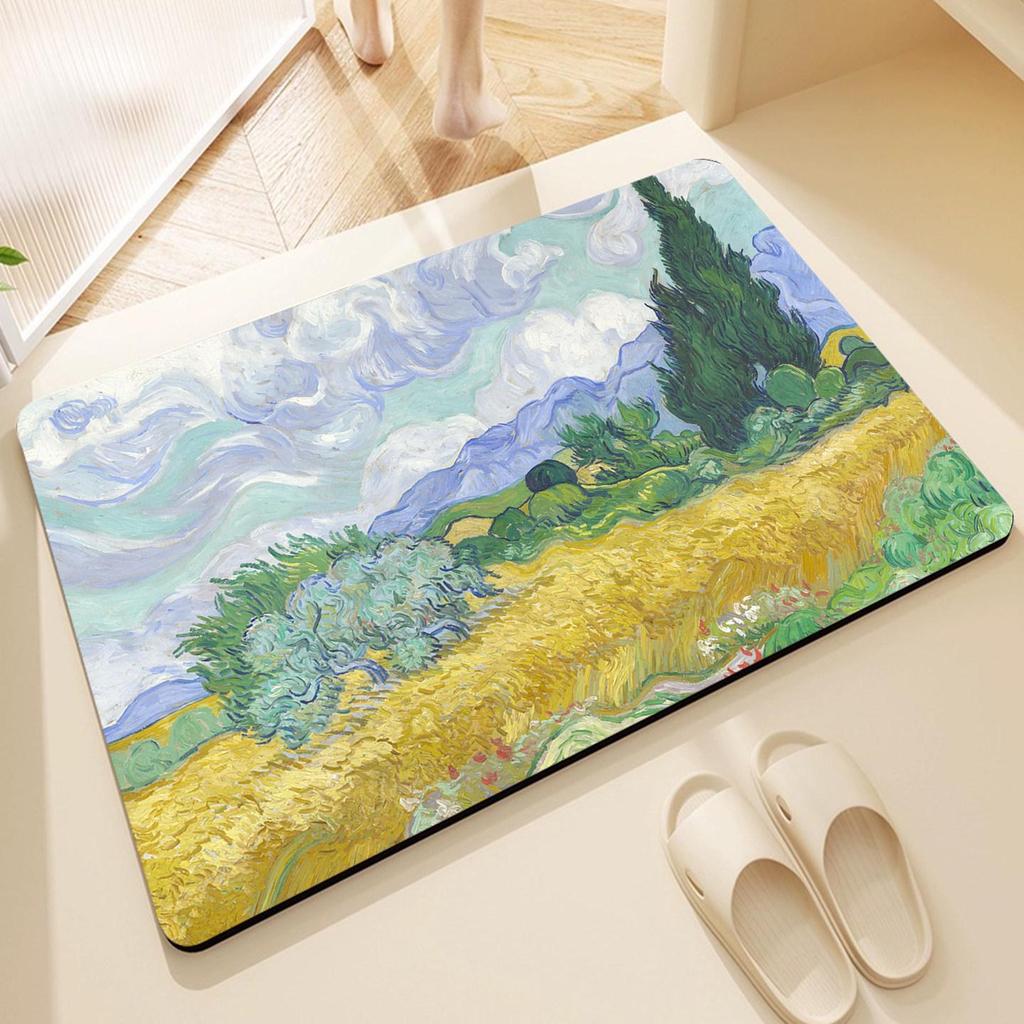 Cross-border Oil Painting Style Non-slip Diatomaceous Earth Bathroom Mat