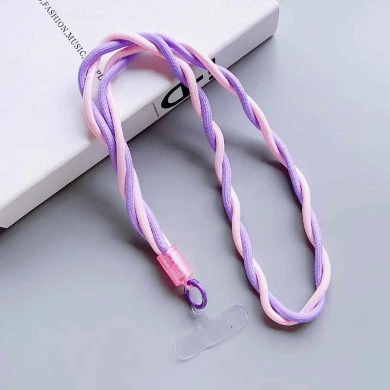110cm Phone Lanyard Dual Color Twisted Mobile Phone Neck Strap with Clear Tether Tab