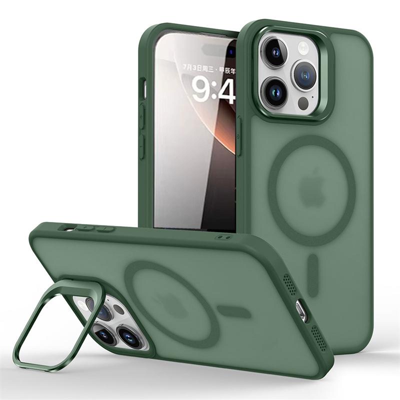 

Metal Lens Protection Stand Phone Case For IPhone 16 15 12 13 14 11 Pro Max Plus Translucent Magnetic Matte Cover For Magsafe For iPhone 15 Pro