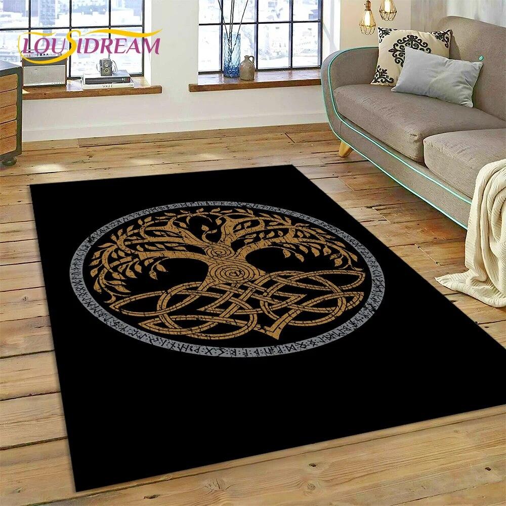 Viking Nordic Odin Valhalla Cartoon Valknut Carpet Rug for Home Living Room Bedroom Sofa Doormat Decor,kid Area Rug Non-slip Mat