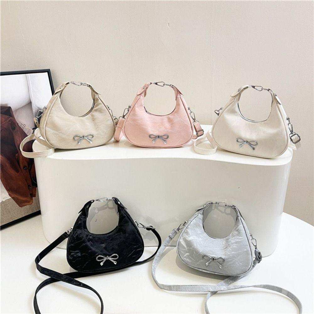 Large Capacity PU Hobo Bag Korean Style French Style Handbag Elegant Bow Shoulder Bag  Girls/Female