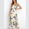 Summer Elegant Satin Floral Printed Lace Up Dress For Women Sexy Sleeveless Slim Ladies Dress Fashion Straps Sukienki 26157