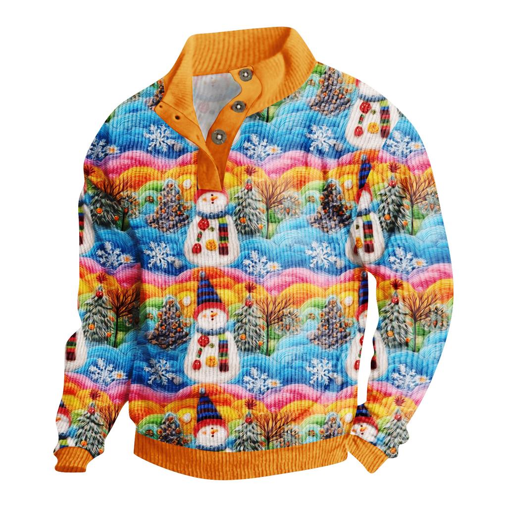 Men's Christmas Print Corduroy Button-Down Shirt