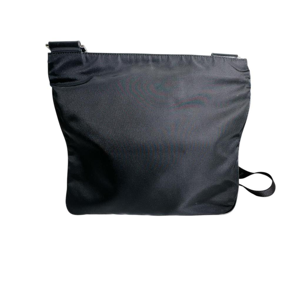Prada Diagonally Hung Triangle Logo Shoulder Bag Nylon Black Unisex Used