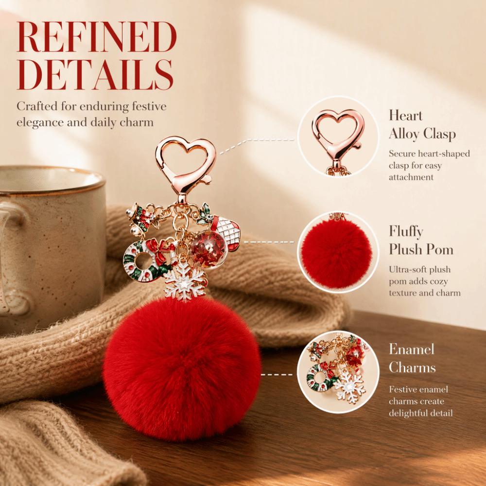 Heart Clasp Fluffy Ball Keychain Soft Plush Bag Charm Stylish Christmas Keychain Party Favor