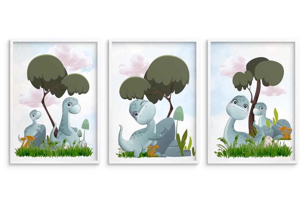 Plakaty dla dzieci zestaw pastelowe dinozaury do pokoju dziecięcego 30x40
