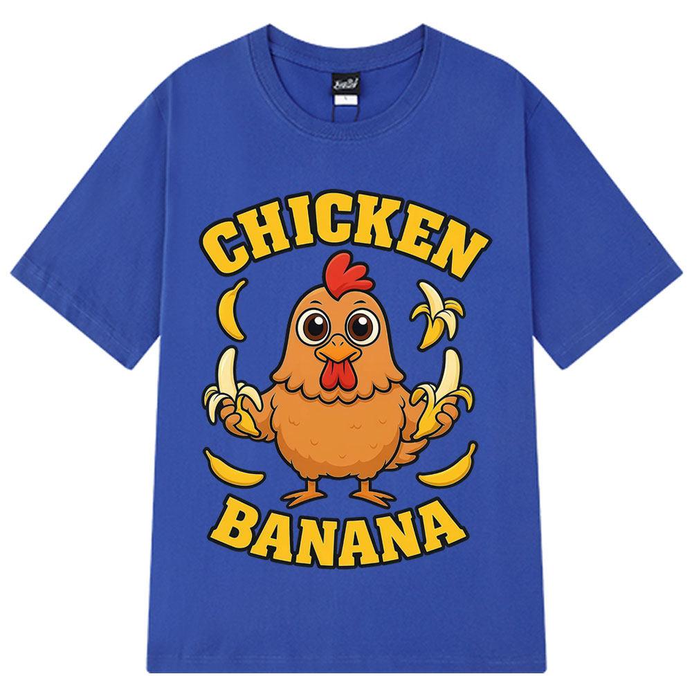 Cartoon Chicken Banana T-Shirt Cute and Funny Animal Mashup Meme Tee Summer Short-sleeved Cotton Harajuku Unisex Loose T-shirts