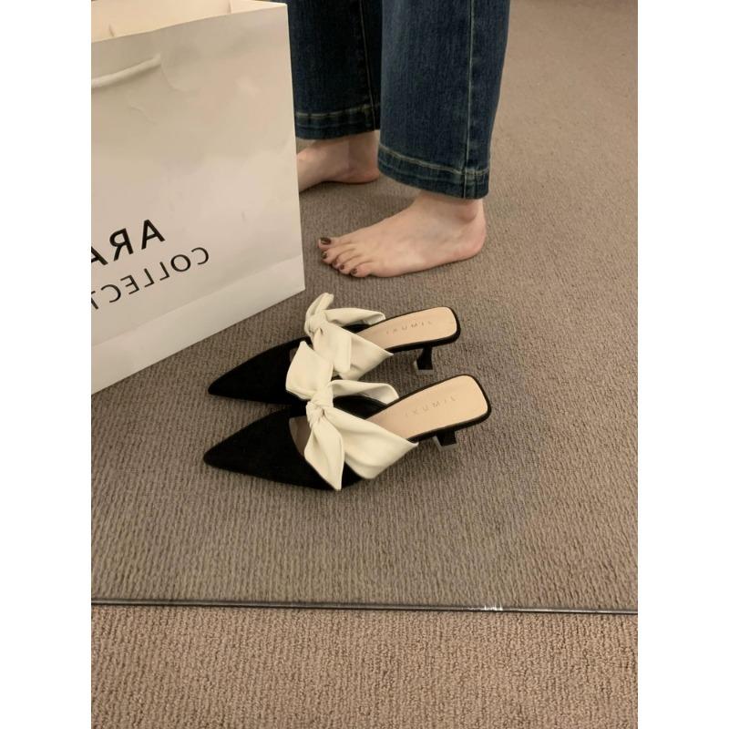 New Style Woman Designer Mesh Open Heel Sandals Shoes Print Pointed End Women High-heel Pumps Sexy Stiletto Lady Mules